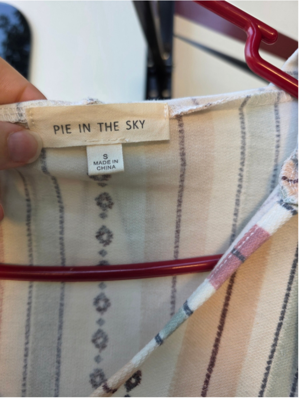 Women's Pie in the Sky Striped Hoodie Shirt Size S Beige Pink boho-inspired chic - Picture 10 of 13